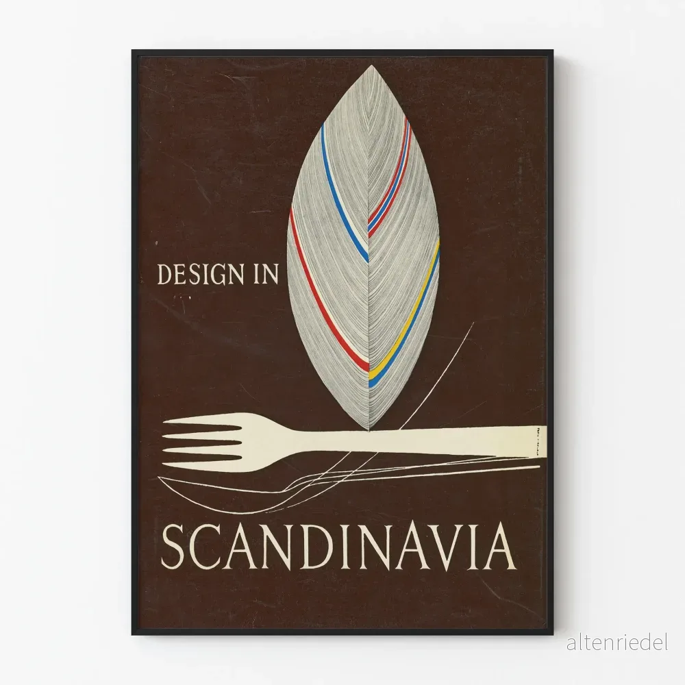 Skandinavisk minimalistisk designposter med stiliserade blad och bestick