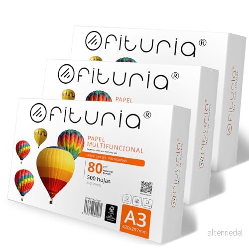 A3 ark, multifunktionspapper för skrivare och kopiator, vitt papper arbetsplatser hemmabruk, ark 80g/m², arkpaket ophituria (1500 ark) 8435677622996
