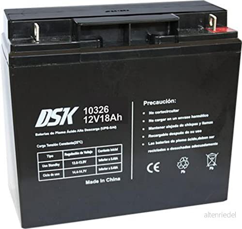 DSK 10326 12V 18Ah Sealed Rechargeable AGM Lead Battery. Ideal for Security Alarm Systems, Emergency Lighting, OEM Electrical Equipment, UPS Electric Mobility 8420738103262